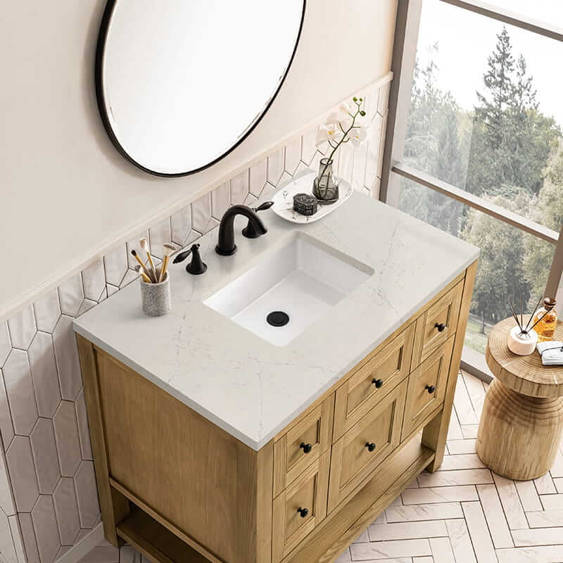 James Martin Breckenridge 36" Single Vanity in Light Natural Oak With Siberian Silestone Top