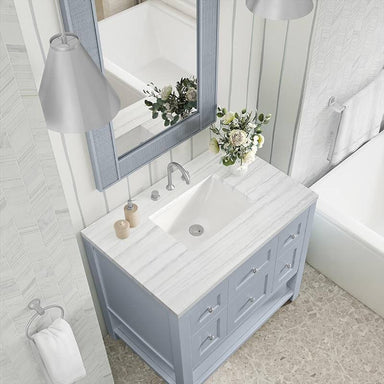 James Martin Breckenridge 36" Single Vanity Serenity Blue With Arctic Fall Solid Surface Top