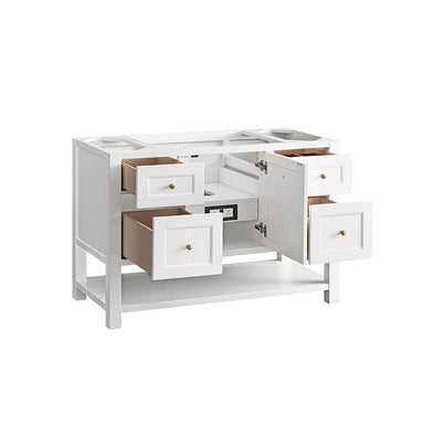 James Martin Breckenridge 48 Inch Single Vanity Bright White Corner View Open Drawers