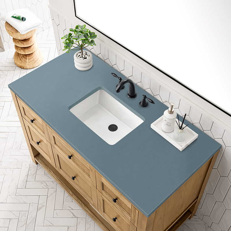 James Martin Breckenridge 48 Inch Single Vanity in Light Natural Oak With Cala Blue Top