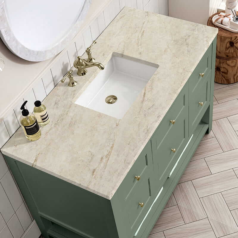James Martin Breckenridge 48 Inch Single Vanity in Smokey Celadon With Tajnar Eclos Top