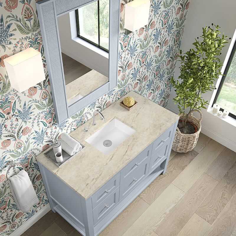 James Martin Breckenridge 48" Single Vanity in Serenity Blue With Tajnar Eclos Top