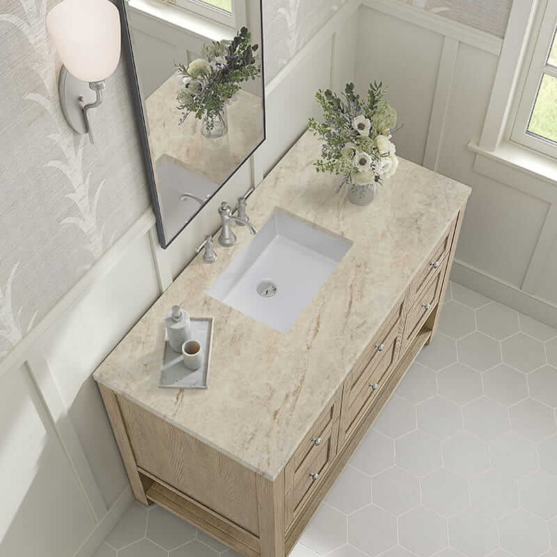 James Martin Breckenridge 48" Single Vanity in Whitewashed Oak With Tajnar Eclos Top