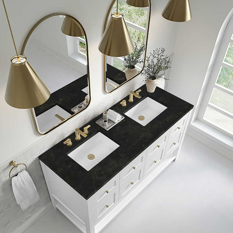 James Martin Breckenridge 60" Double Vanity in Bright White With Phantome Eclos Top