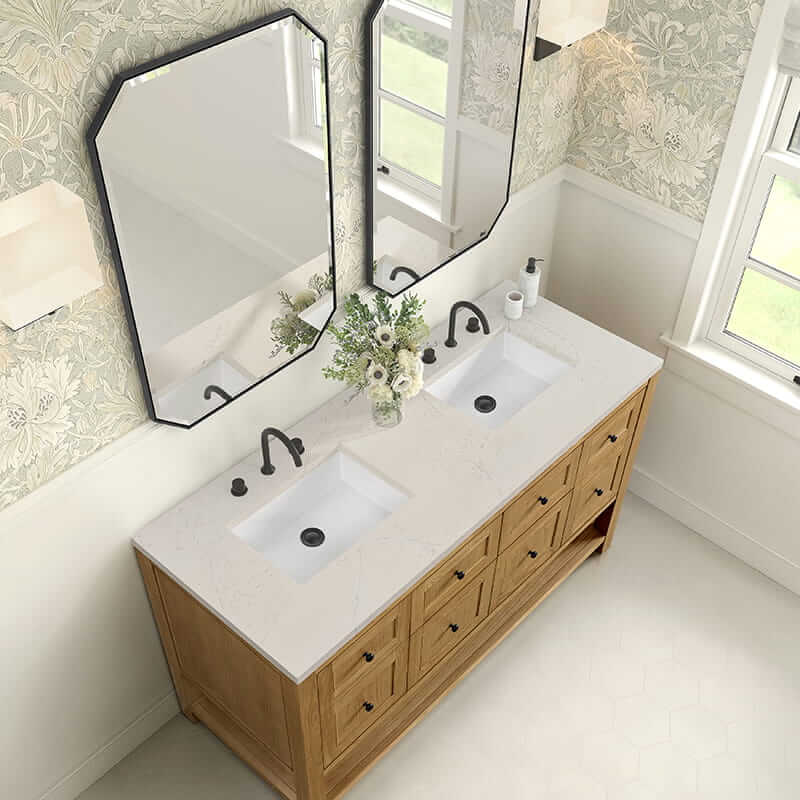James Martin Breckenridge 60" Double Vanity in Light Natural Oak With Siberian Silestone Top