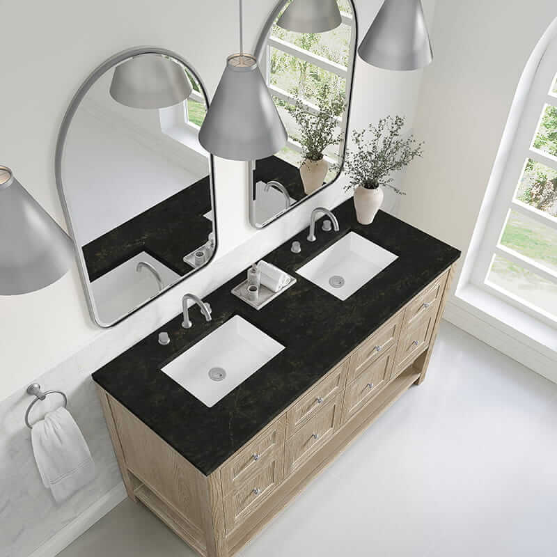 James Martin Breckenridge 60" Double Vanity in Whitewashed Oak With Phantome Eclos Top