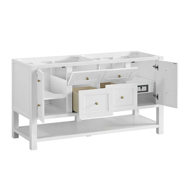 James Martin Breckenridge 60 Inch Double Vanity Bright White Corner View Open Drawers