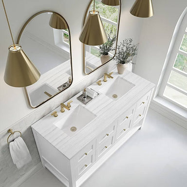 James Martin Breckenridge 60 Inch Double Vanity Bright White With Arctic Fall Solid Surface Top