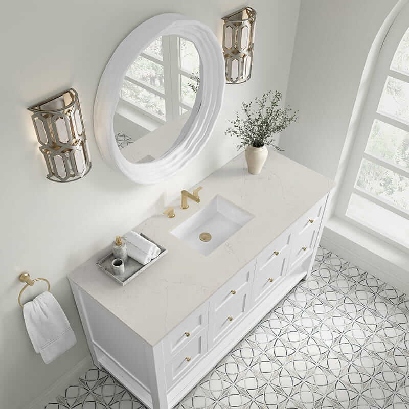 James Martin Breckenridge 60 Inch Single Vanity in Bright White With Siberian Silestone Top