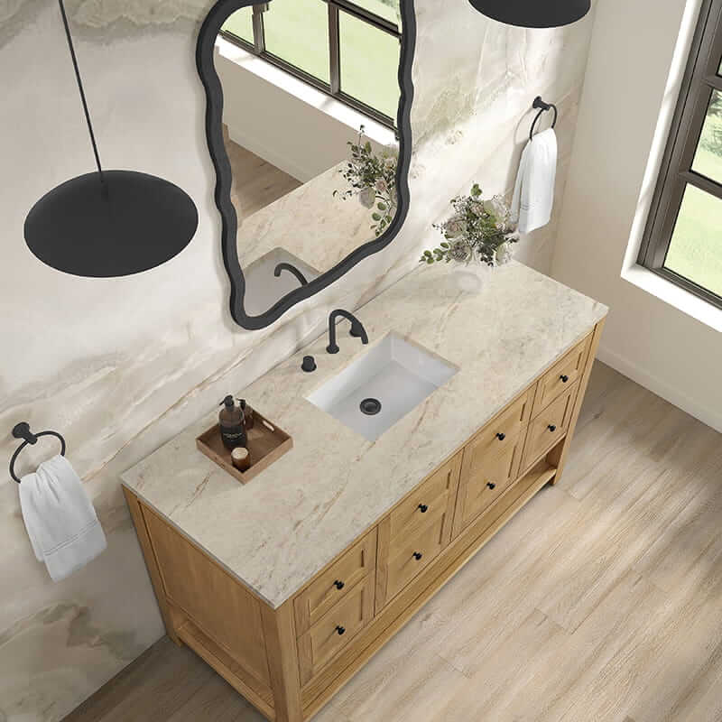James Martin Breckenridge 60 Inch Single Vanity in Light Natural Oak With Tajnar Eclos Top