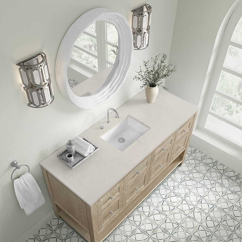 James Martin Breckenridge 60 Inch Single Vanity in Whitewashed Oak With Siberian Silestone Top