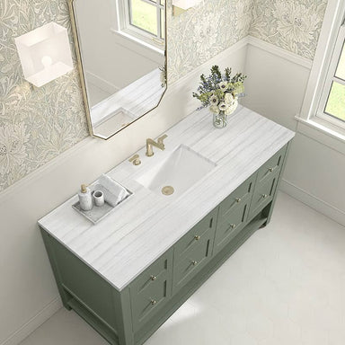 James Martin Breckenridge 60 Inch Single Vanity Smokey Celadon With Arctic Fall Solid Surface Top