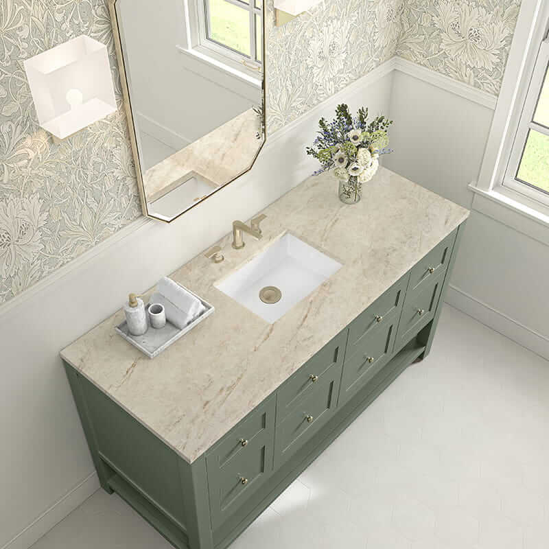 James Martin Breckenridge 60" Single Vanity in Smokey Celadon With Tajnar Eclos Top