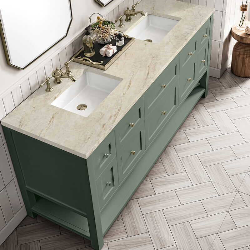 James Martin Breckenridge 72" Double Vanity in Smokey Celadon With Tajnar Eclos Top