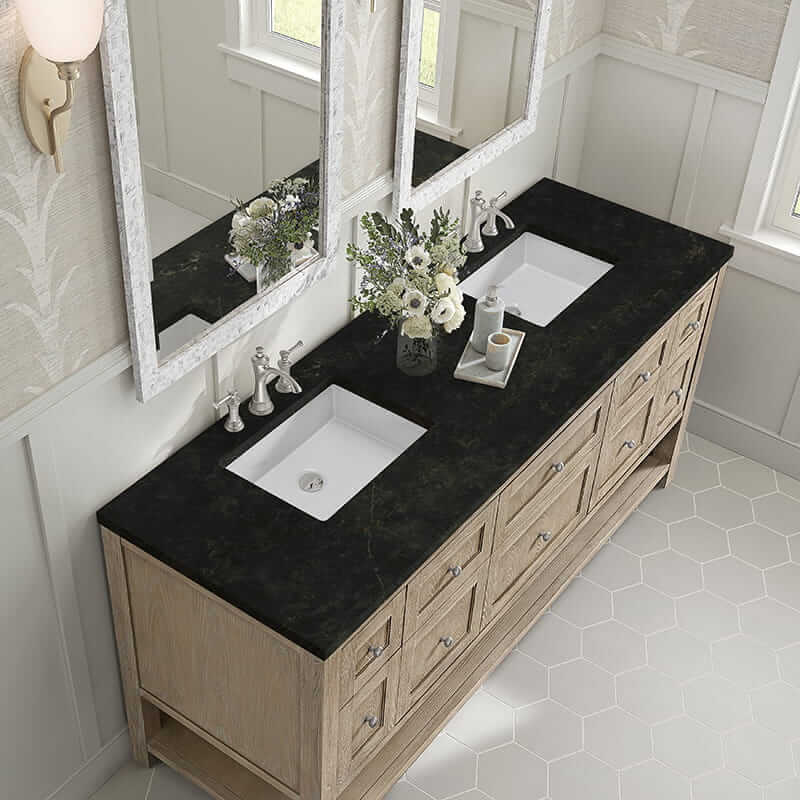 James Martin Breckenridge 72" Double Vanity in Whitewashed Oak With Phantome Eclos Top