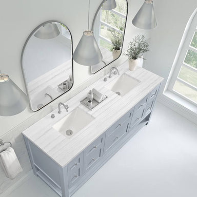 James Martin Breckenridge 72" Double Vanity Serenity Blue With Arctic Fall Solid Surface Top