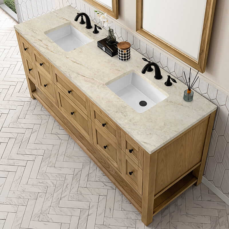 James Martin Breckenridge 72 Inch Double Vanity in Light Natural Oak With Tajnar Eclos Top
