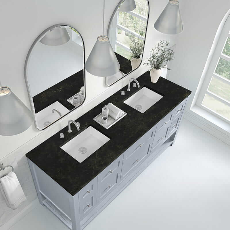 James Martin Breckenridge 72 Inch Double Vanity in Serenity Blue With Phantome Eclos Top