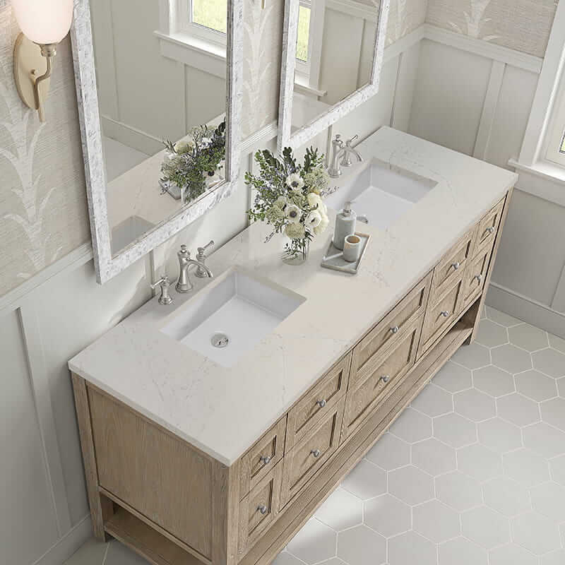 James Martin Breckenridge 72 Inch Double Vanity in Whitewashed Oak With Siberian Silestone Top