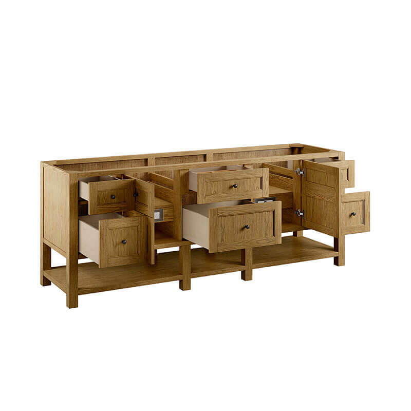 James Martin Breckenridge 84 Inch Double Vanity Light Natural Oak Cabinet Only Open Drawers