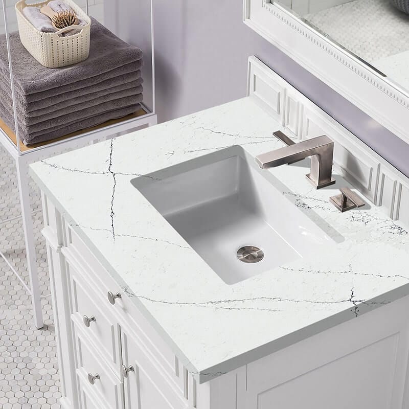 James Martin Bristol 30 Inch Single Vanity Bright White With Ethereal Noctis Silestone Top