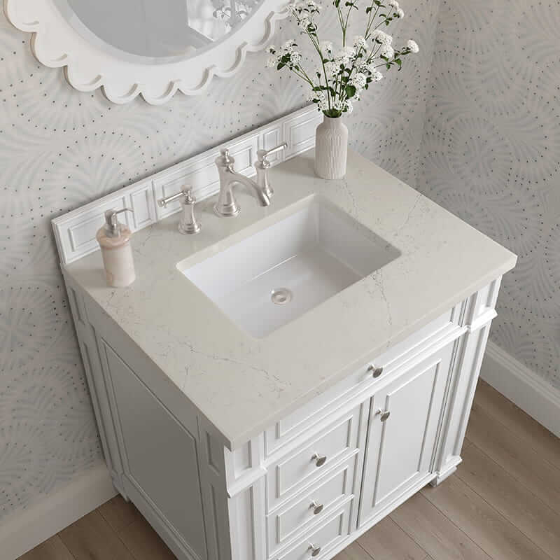 James Martin Bristol 30 Inch Single Vanity in Bright White With Siberian Silestone Top