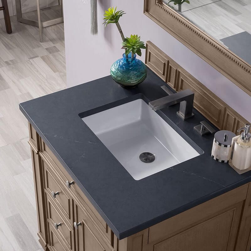 James Martin Bristol 30 Inch Single Vanity Whitewashed Walnut Charcoal Soapstone Silestone Top