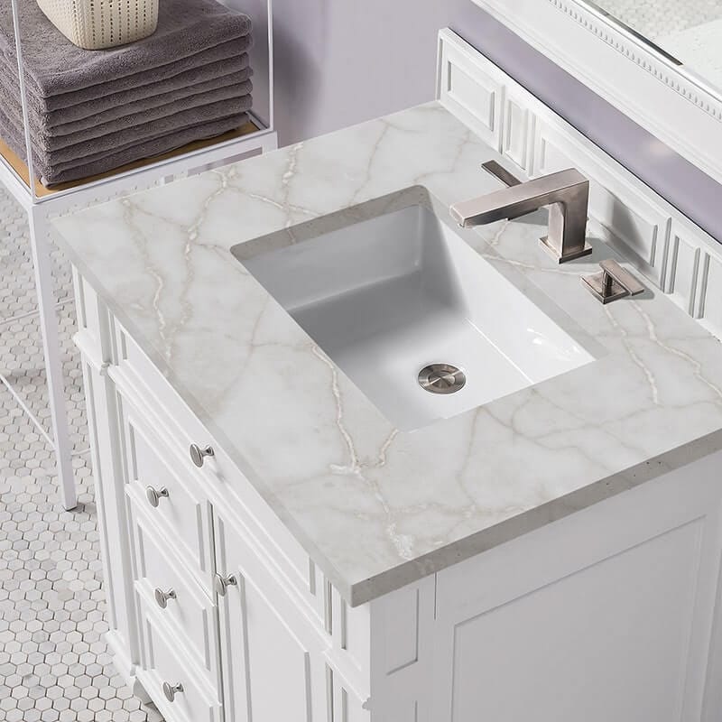 James Martin Bristol 30" Single Vanity Bright White With Victorian Silver Silestone Top