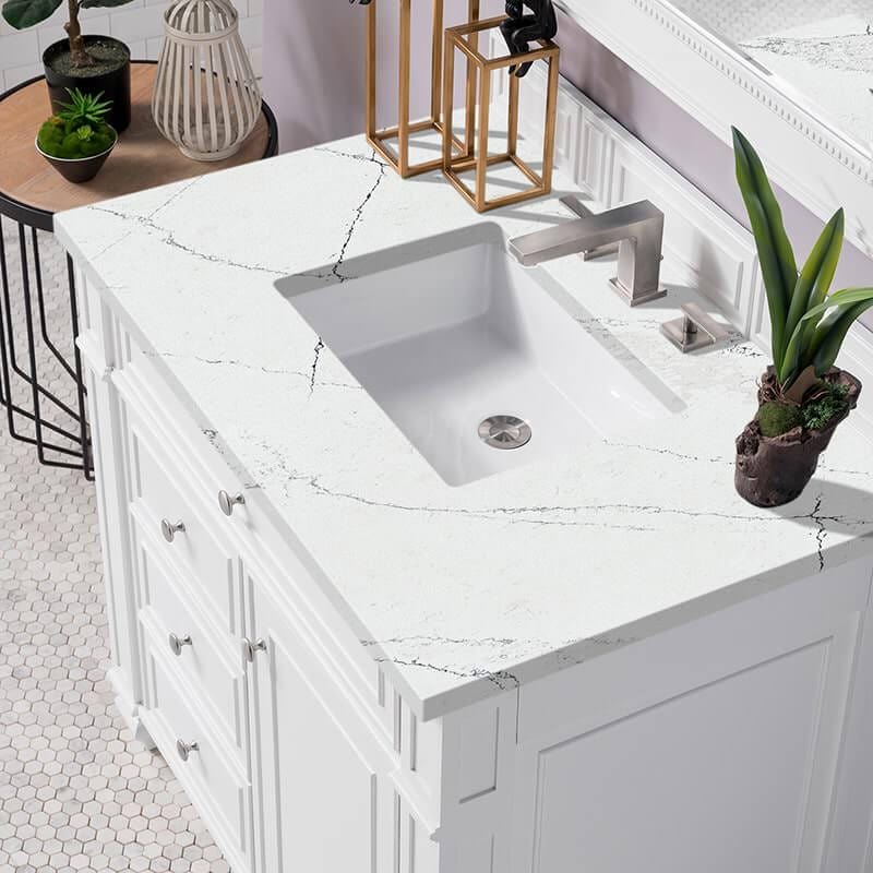 James Martin Bristol 36 Inch Single Vanity in Bright White With Ethereal Noctis Silestone Top