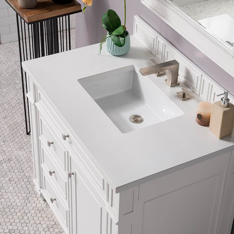 James Martin Bristol 36 Inch Single Vanity in Bright White With White Zeus Silestone Top