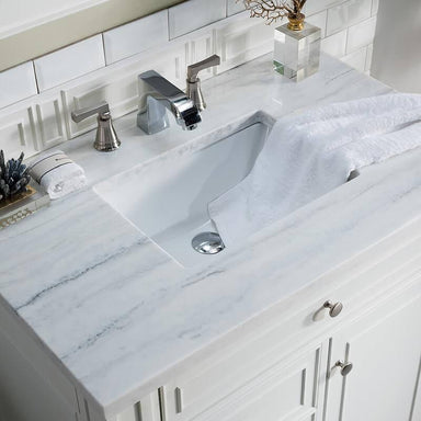 James Martin Bristol 36" Single Vanity in Bright White With Arctic Fall Solid Surface