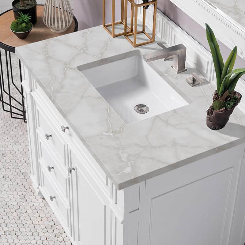 James Martin Bristol 36" Single Vanity in Bright White With Victorian Silver Silestone Top