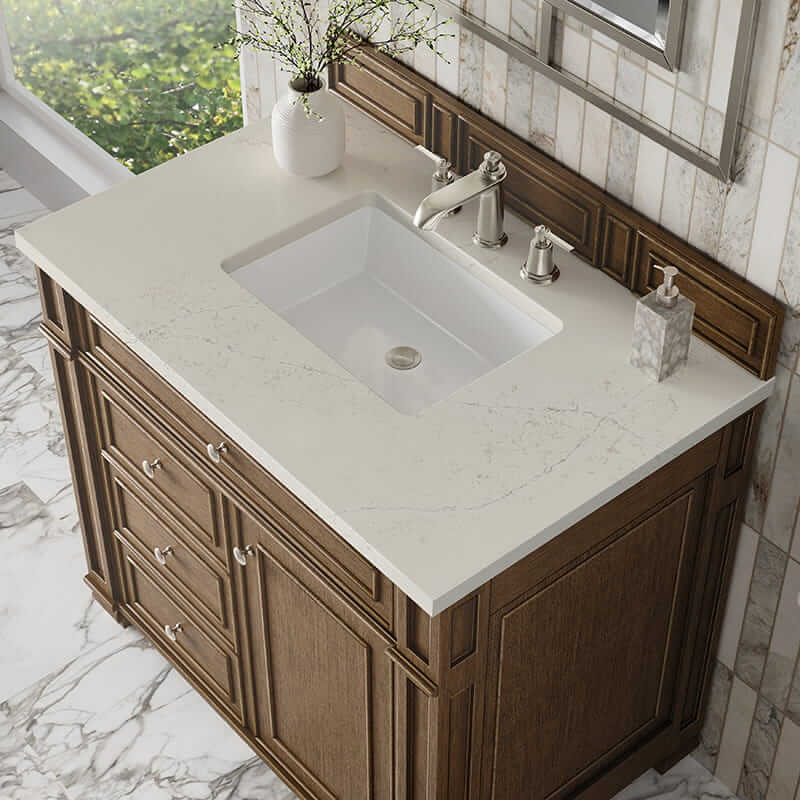 James Martin Bristol 36" Single Vanity in Saddle Brown With Siberian Silestone Top