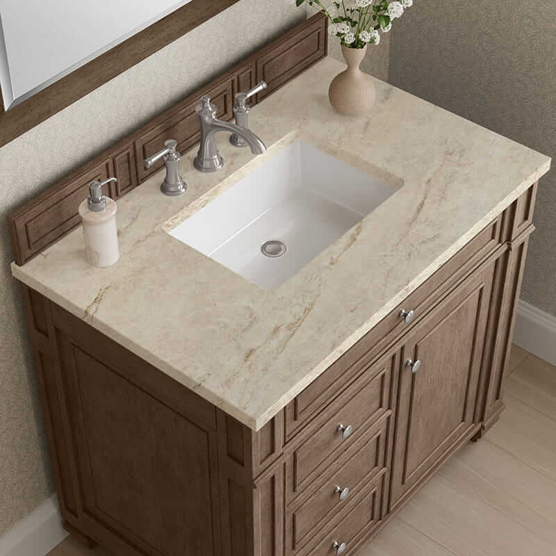 James Martin Bristol 36" Single Vanity in Whitewashed Walnut With Tajnar Eclos Top