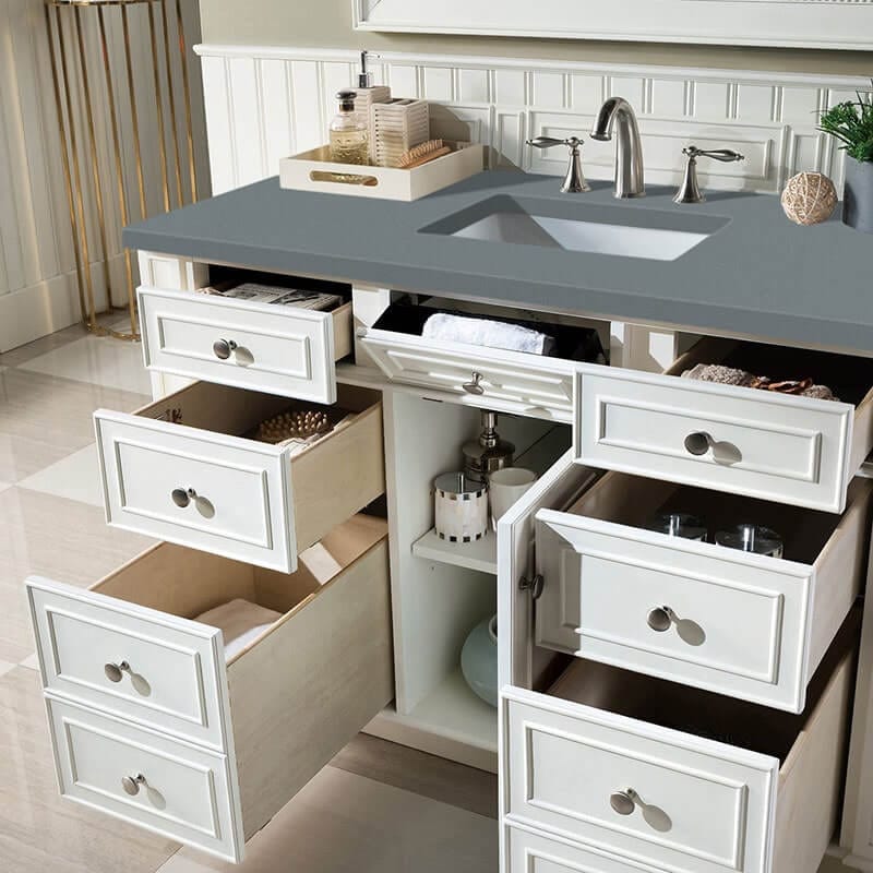 James Martin Bristol 48 Inch Single Vanity Bright White With Cala Blue Silestone Top
