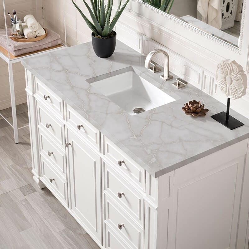 James Martin Bristol 48 Inch Single Vanity Bright White With Victorian Silver Silestone Top
