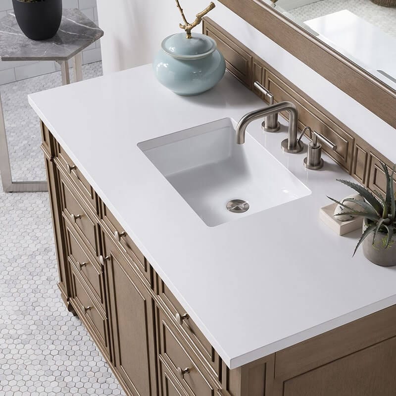 James Martin Bristol 48 Inch Single Whitewashed Walnut With White Zeus Silestone Top