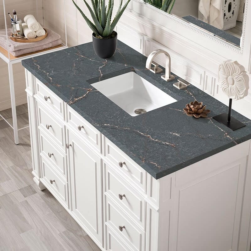 James Martin Bristol 48" Single Vanity Bright White With Parisien Bleu Silestone Top