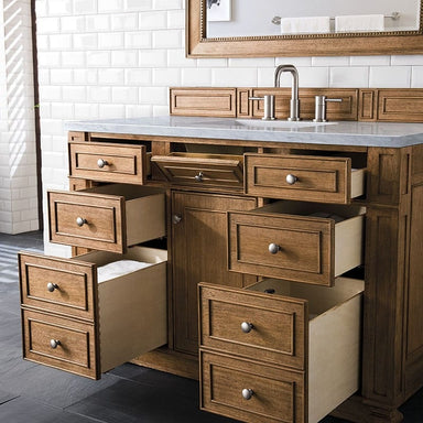 James Martin Bristol 48" Single Vanity Saddle Brown With Arctic Fall Solid Surface Top