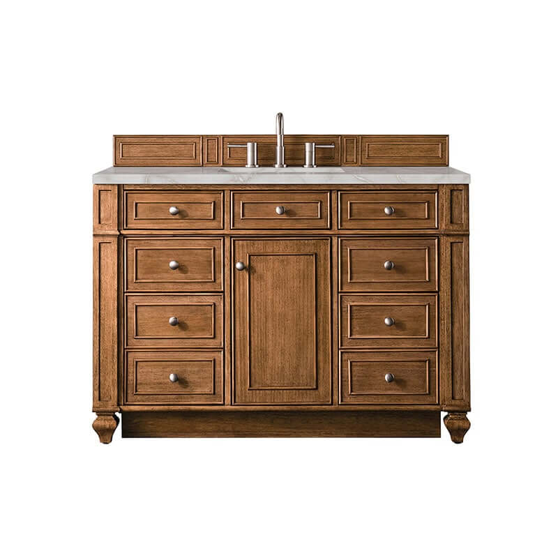 James Martin Bristol 48" Single Vanity Saddle Brown With Victorian Silver Silestone Top