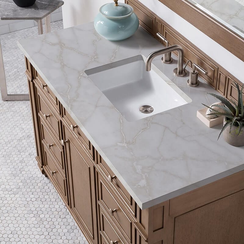 James Martin Bristol 48" Single Vanity Whitewashed Walnut With Victorian Silver Silestone Top