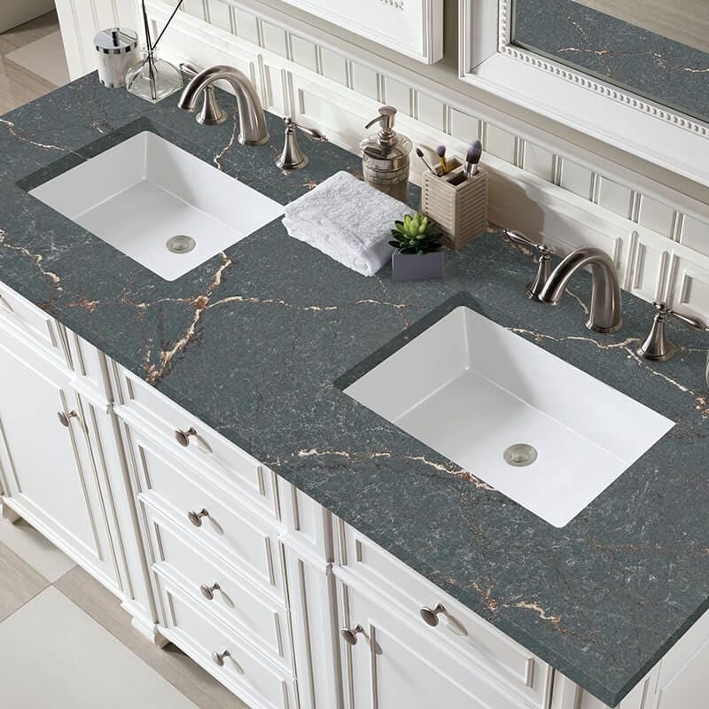James Martin Bristol 60" Double Vanity Bright White With Parisien Bleu Silestone Top