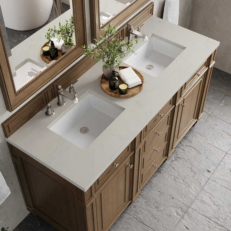 James Martin Bristol 60" Double Vanity in Saddle Brown With Siberian Silestone Top