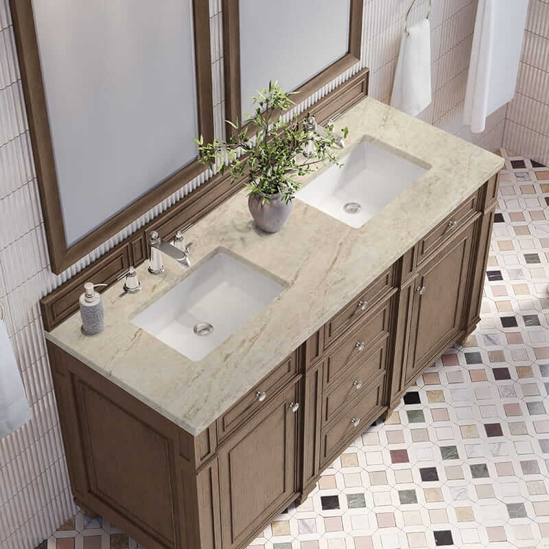 James Martin Bristol 60" Double Vanity in Whitewashed Walnut With Tajnar Eclos Top