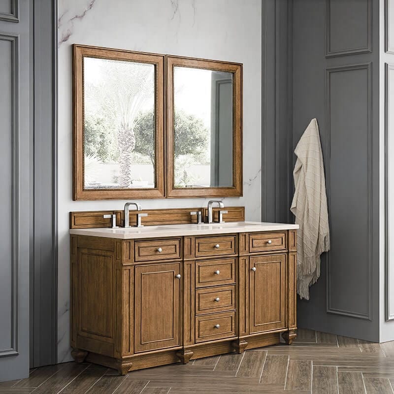 James Martin Bristol 60" Double Vanity Saddle Brown With Eternal Marfil Silestone Top