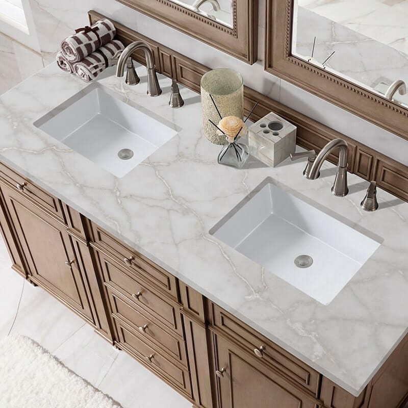 James Martin Bristol 60" Double Vanity Whitewashed Walnut With Victorian Silver Silestone Top