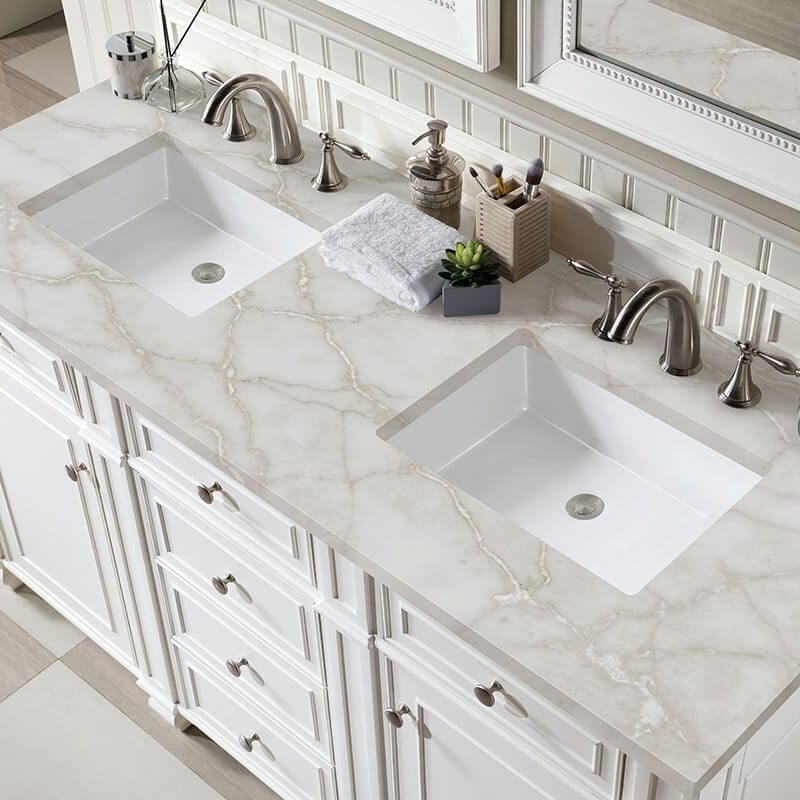 James Martin Bristol 60 Inch Double Vanity Bright White With Victorian Silver Silestone Top