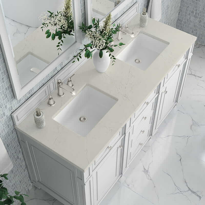 James Martin Bristol 60 Inch Double Vanity in Bright White With Siberian Silestone Top