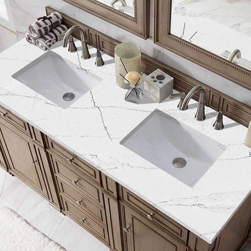 James Martin Bristol 60 Inch Double Vanity Whitewashed Walnut With Ethereal Noctis Silestone Top