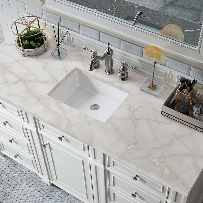 James Martin Bristol 60 Inch Single Vanity Bright White With Victorian Silver Silestone Top